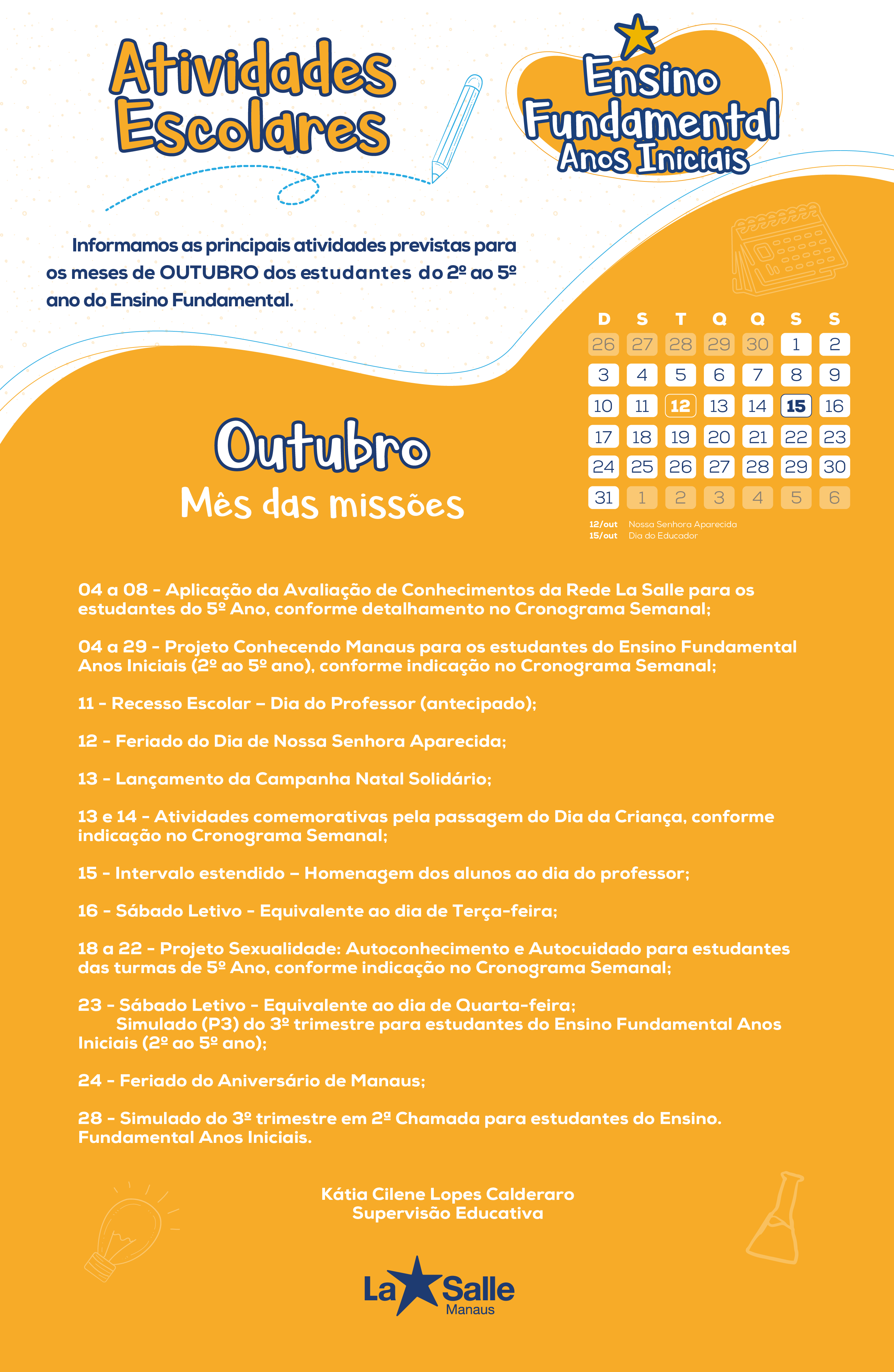 Calendário de atividades - Anos Iniciais